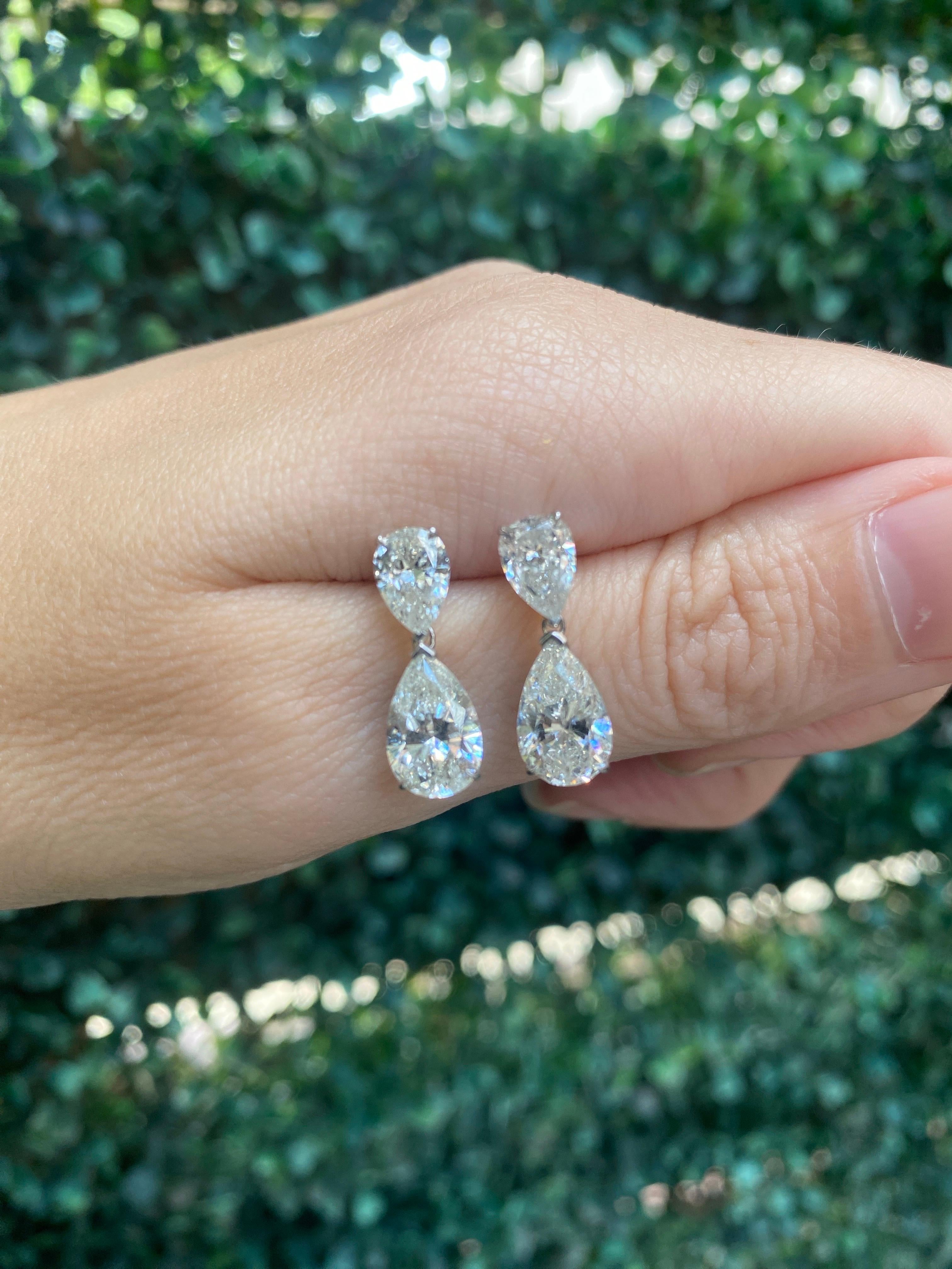 Tropfenohrringe aus 14 Karat Weißgold mit 5,93 Karat birnenförmigen Diamanten I-J I1-SI2 im Angebot 10