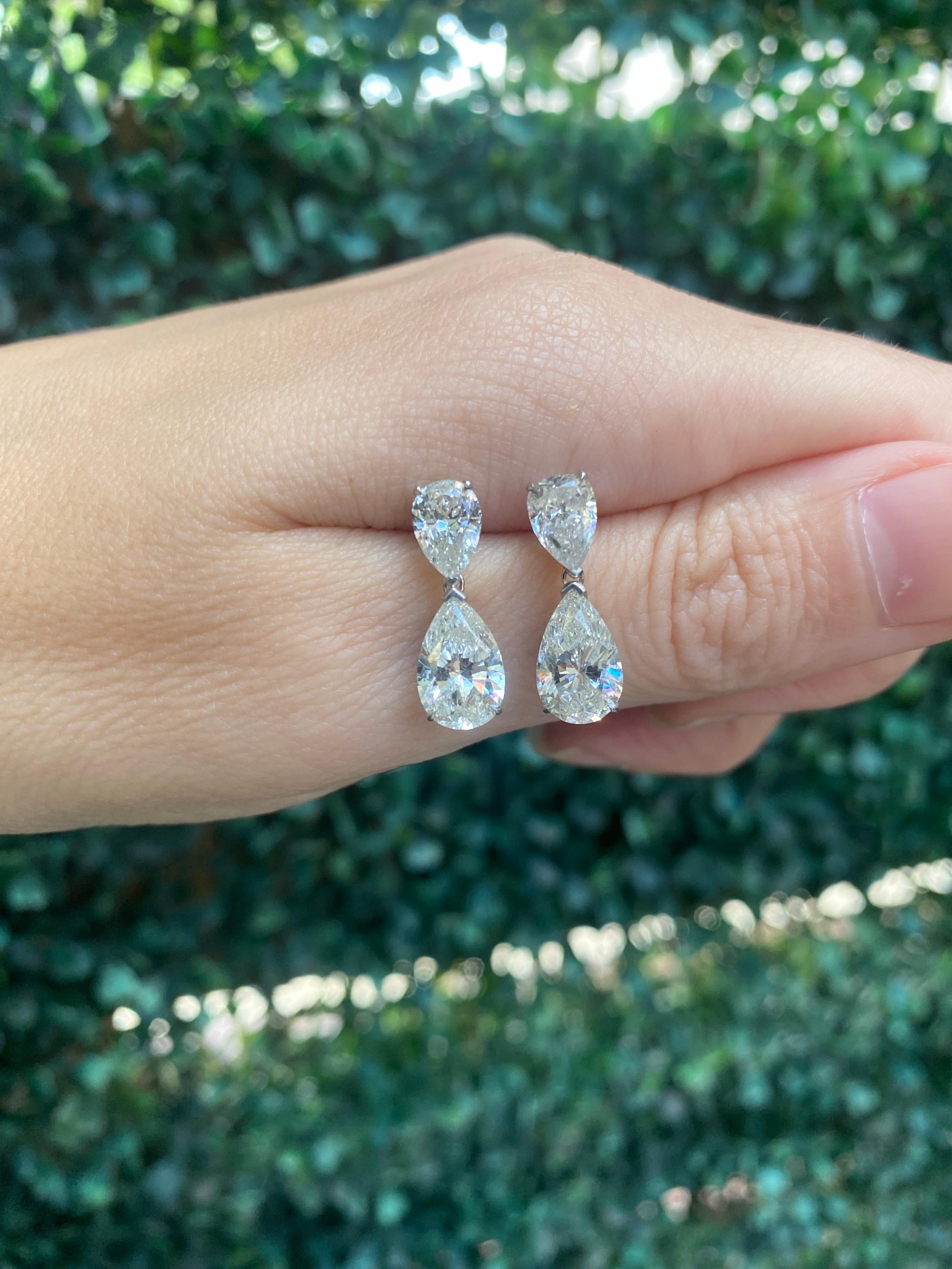 Tropfenohrringe aus 14 Karat Weißgold mit 5,93 Karat birnenförmigen Diamanten I-J I1-SI2 im Angebot 11