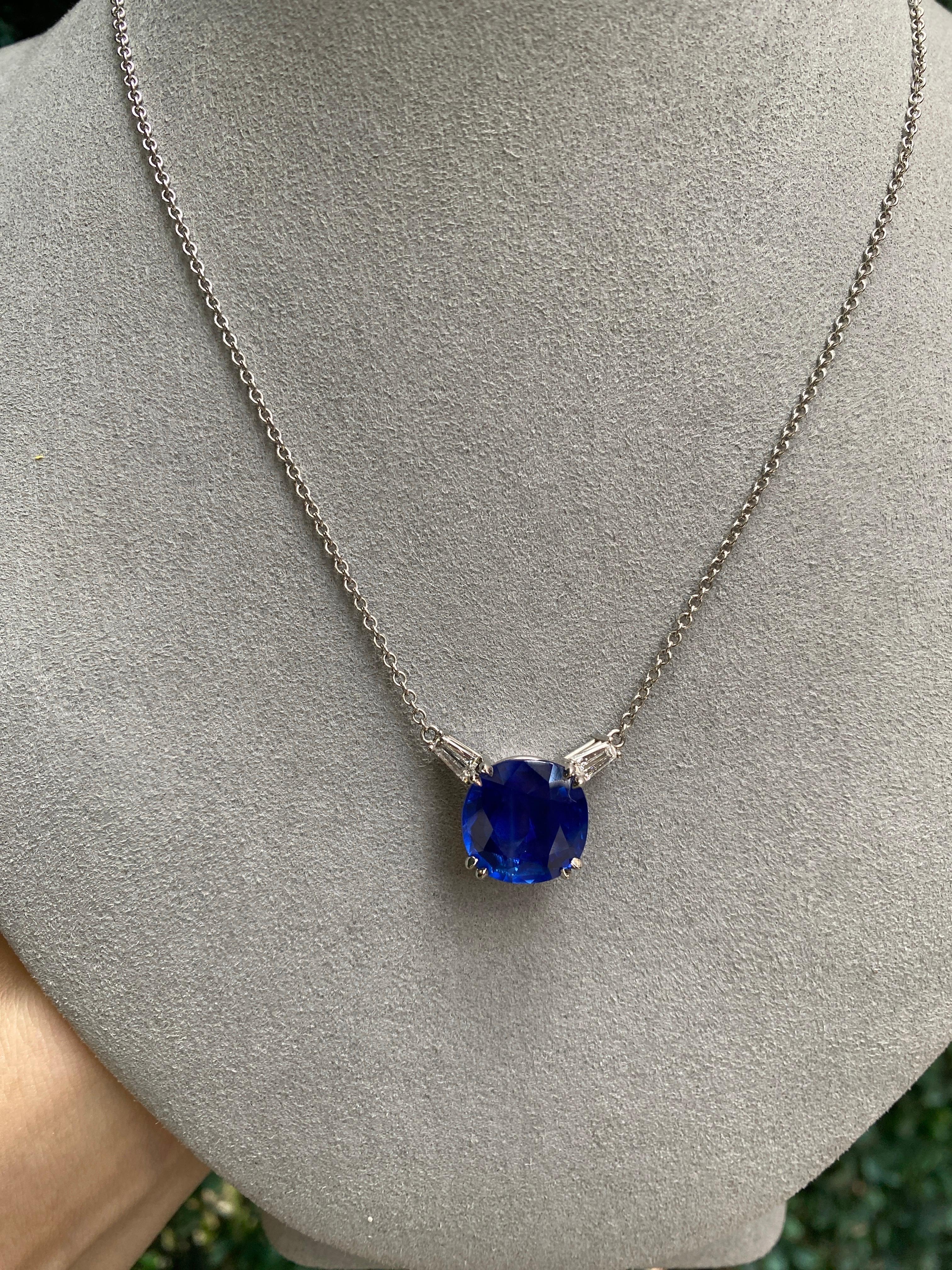 Pendentif en saphir du Sri Lanka taille coussin de 9,57 carats, sans chaleur, avec diamants de 0,50 carat en vente 8