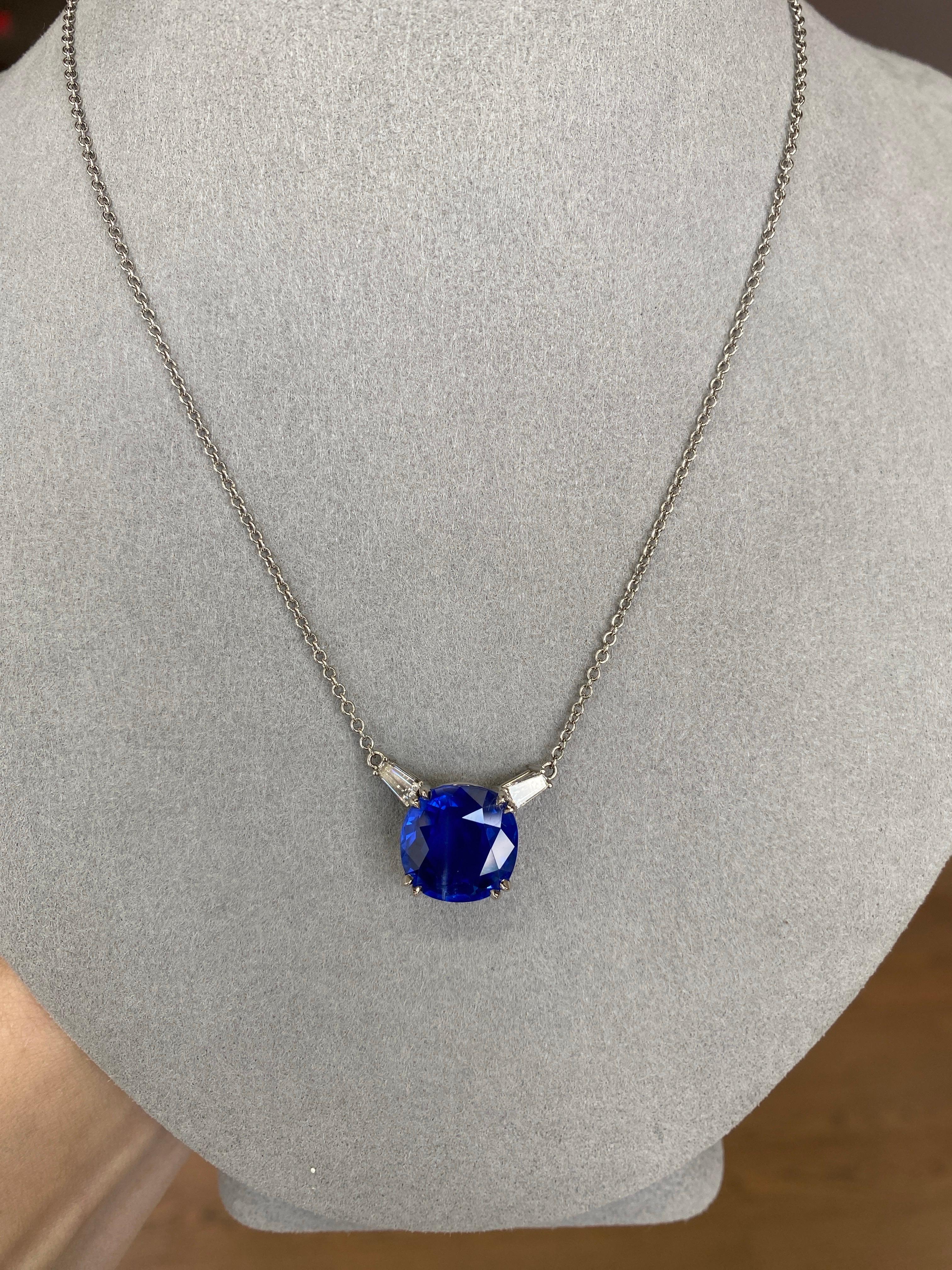 Pendentif en saphir du Sri Lanka taille coussin de 9,57 carats, sans chaleur, avec diamants de 0,50 carat en vente 10