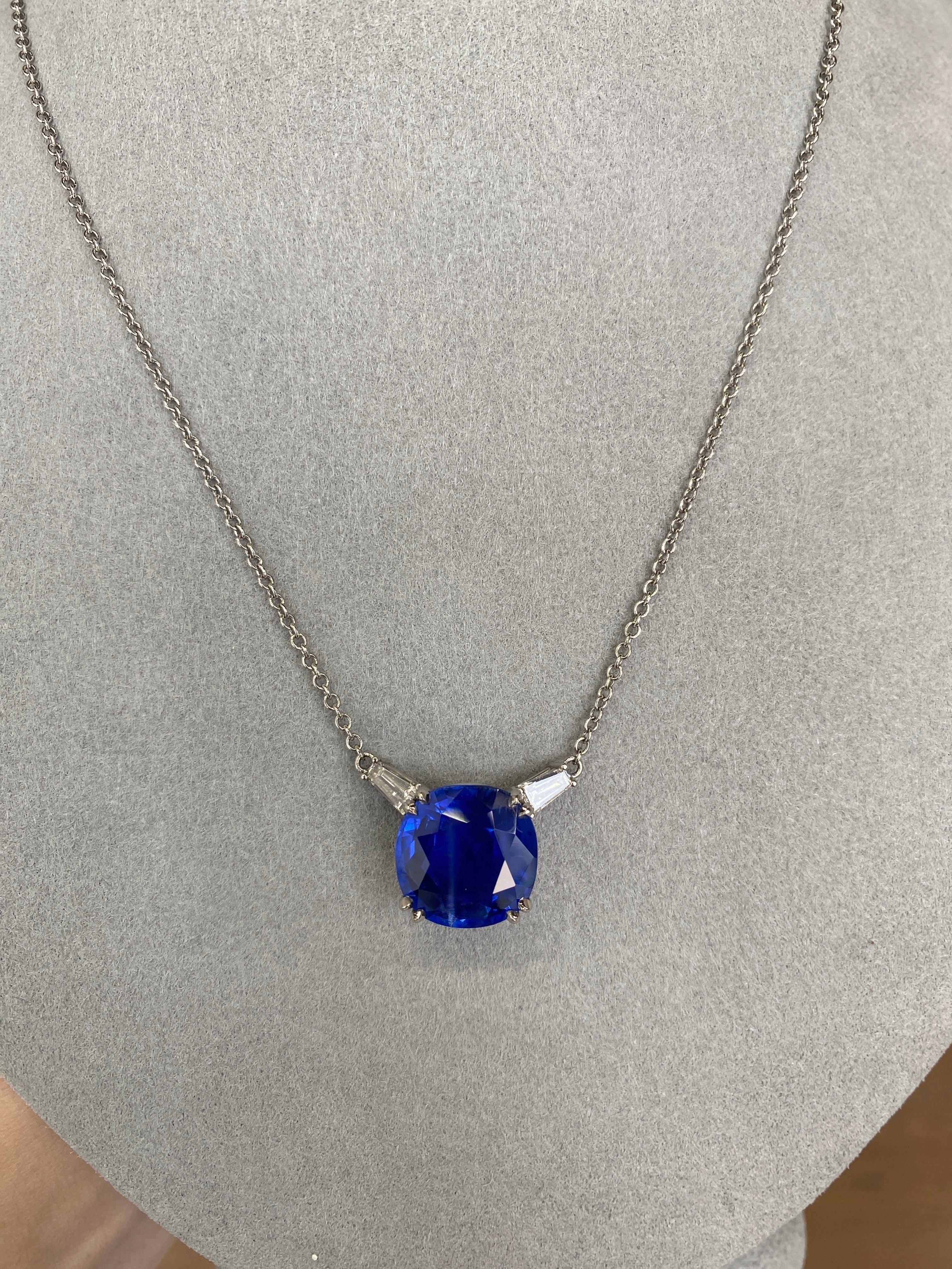 Pendentif en saphir du Sri Lanka taille coussin de 9,57 carats, sans chaleur, avec diamants de 0,50 carat en vente 12