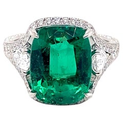C. Dunaigre 5.90 Carat Cushion Cut Emerald & Diamond 18 Karat Gold Cocktail Ring