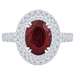 Verragio 2.62 Carat Oval Cut Ruby GIA and Double Diamond Halo Engagement Ring