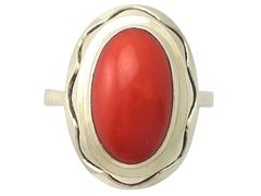 Coral and 14k Yellow Gold Dress Ring - Vintage Circa 1940 4