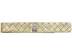 0.05Ct Diamond and 18k Yellow Gold Tiffany Tie Clip - Vintage Circa 1960