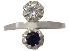 0.33Ct Sapphire & 0.28Ct Diamond, 18k Yellow Gold Dress Ring - Vintage 10