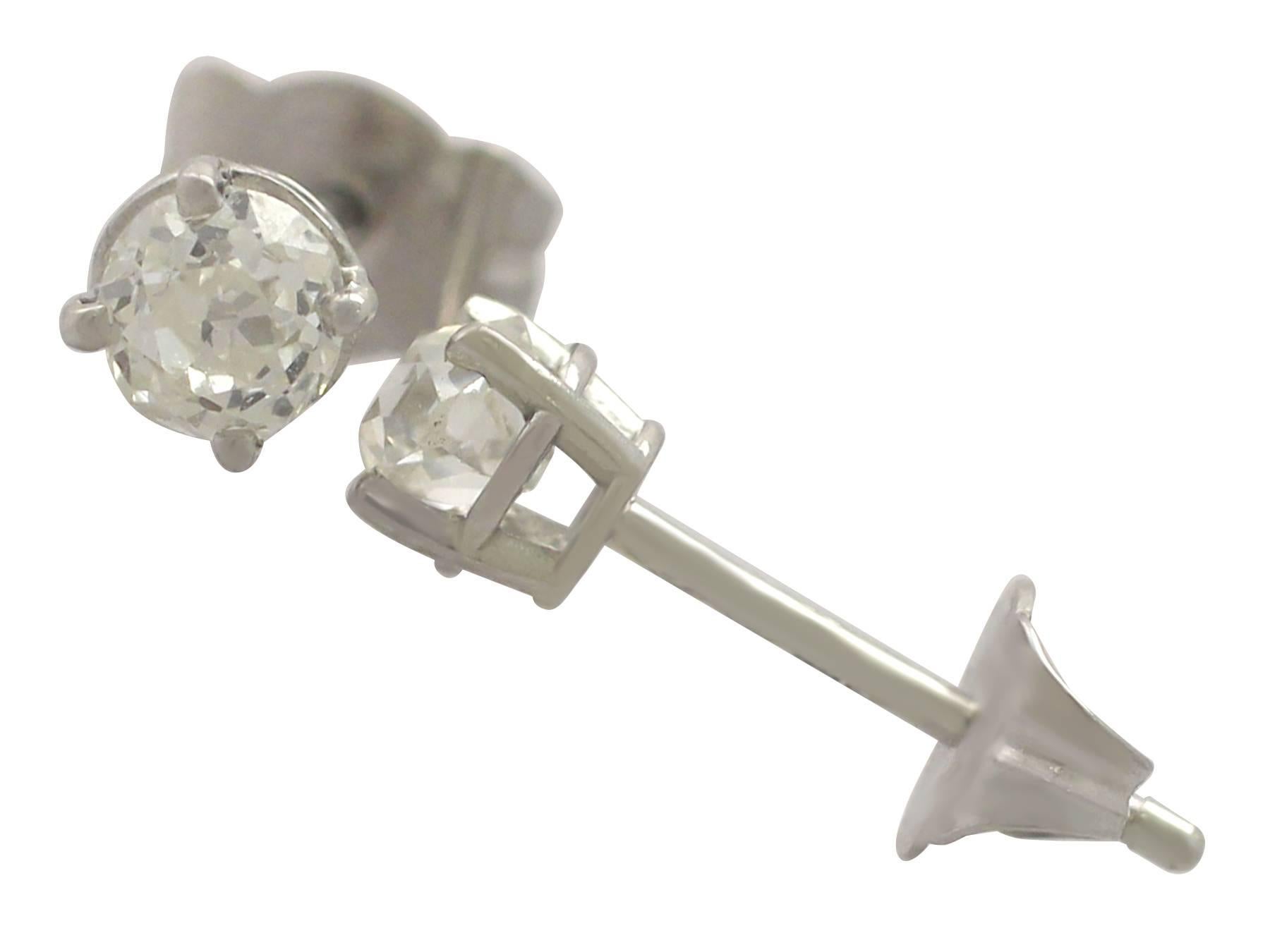 Women's 1890s and Contemporary 0.65 Carat Diamond and Platinum Stud Earrings