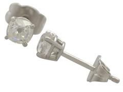 Antique 1890s and Contemporary 0.92 Carat Diamond and Platinum Stud Earrings