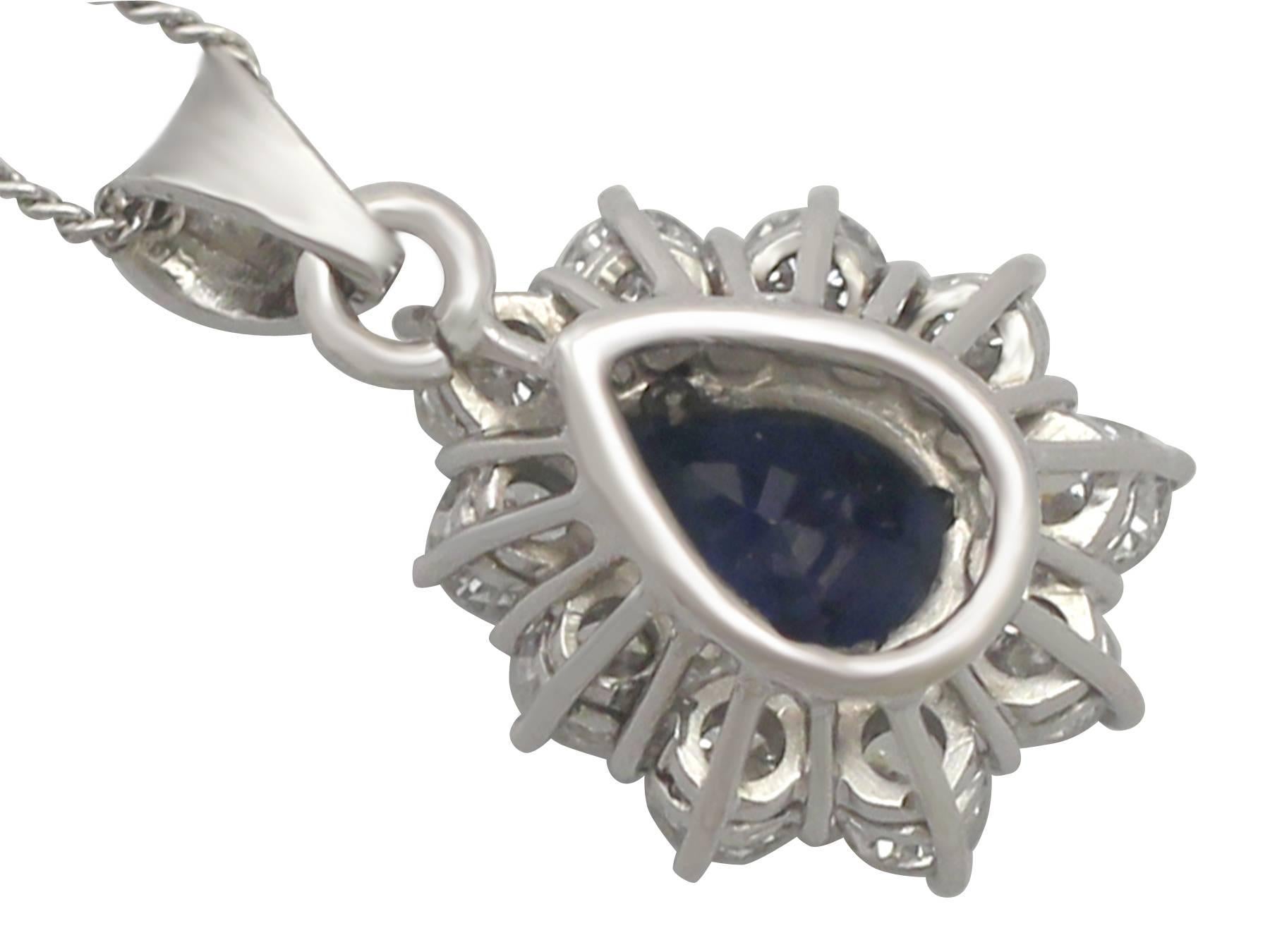 Women's 1970s 1.25 Carat Sapphire and 0.50 Carat Diamond, 14k White Gold Pendant