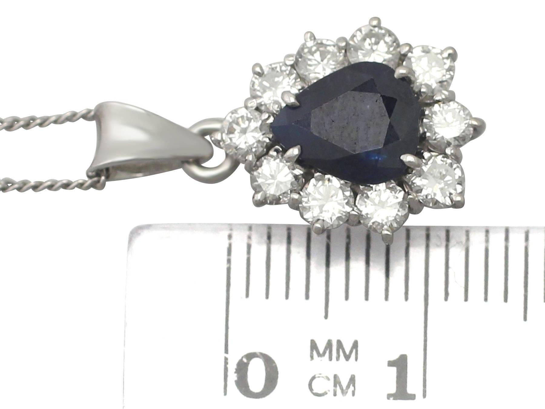 1970s 1.25 Carat Sapphire and 0.50 Carat Diamond, 14k White Gold Pendant 1