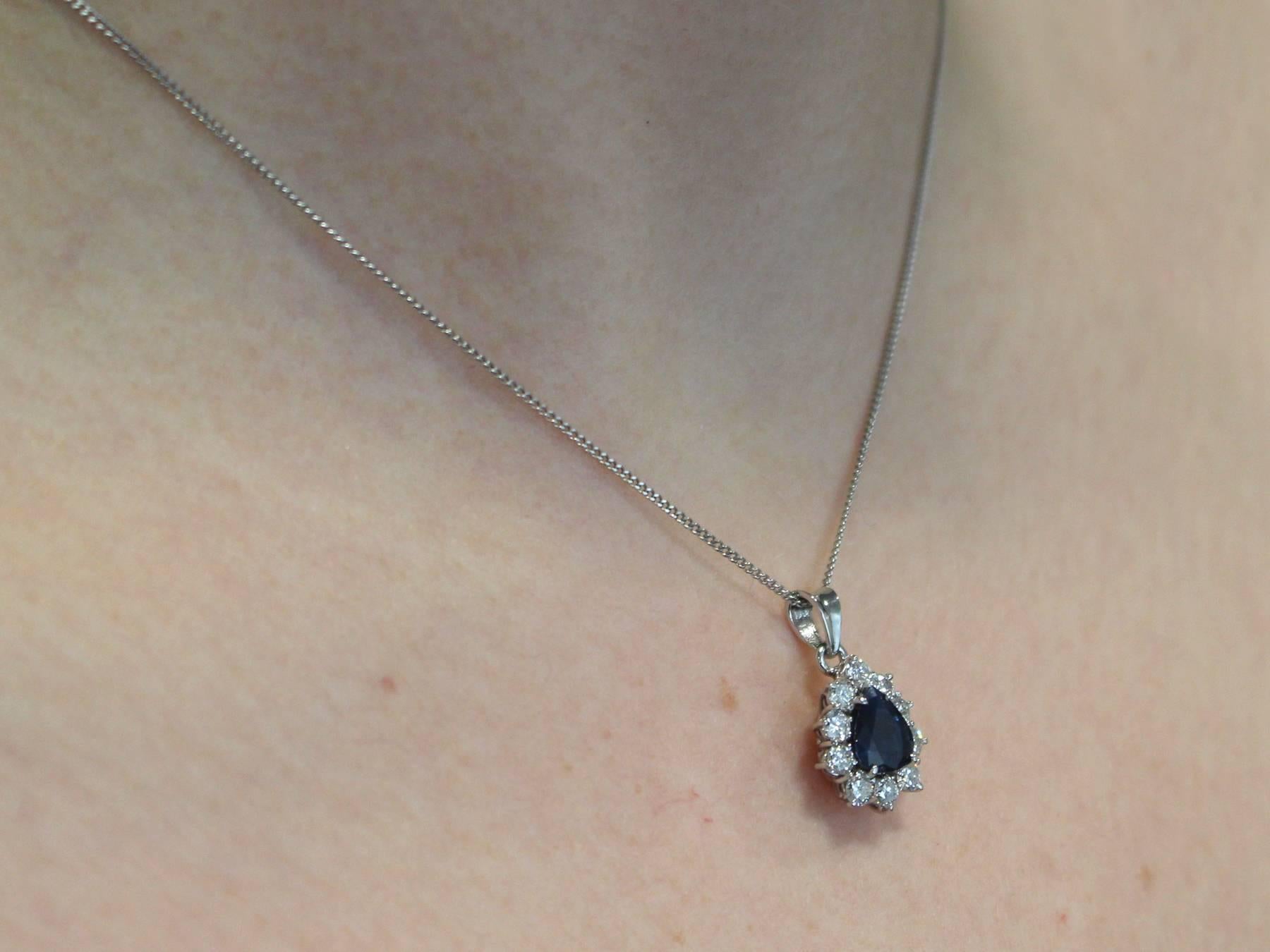 1970s 1.25 Carat Sapphire and 0.50 Carat Diamond, 14k White Gold Pendant 4