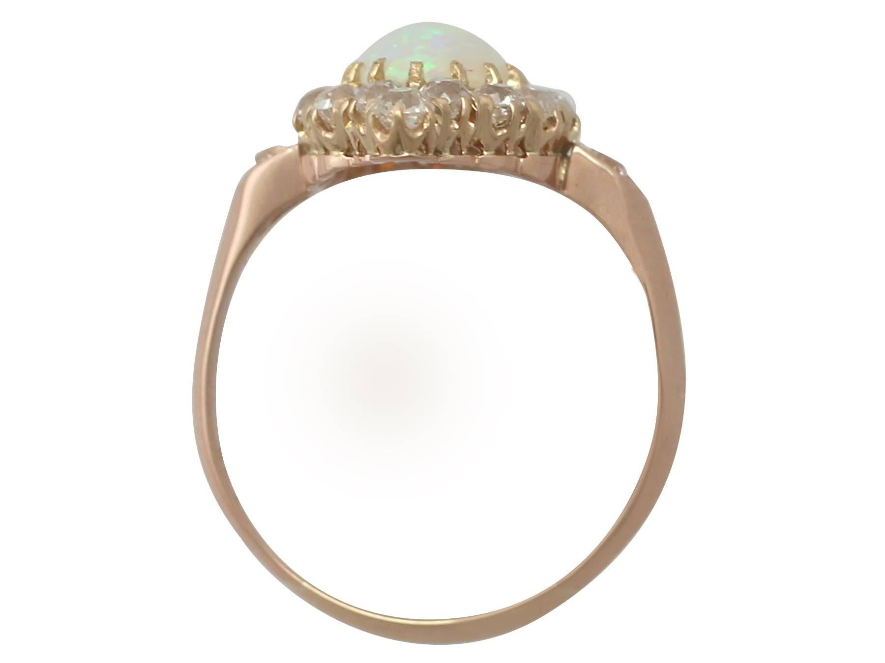 1900s 1.06 Carat Opal and Diamond Rose Gold Cluster Ring 1