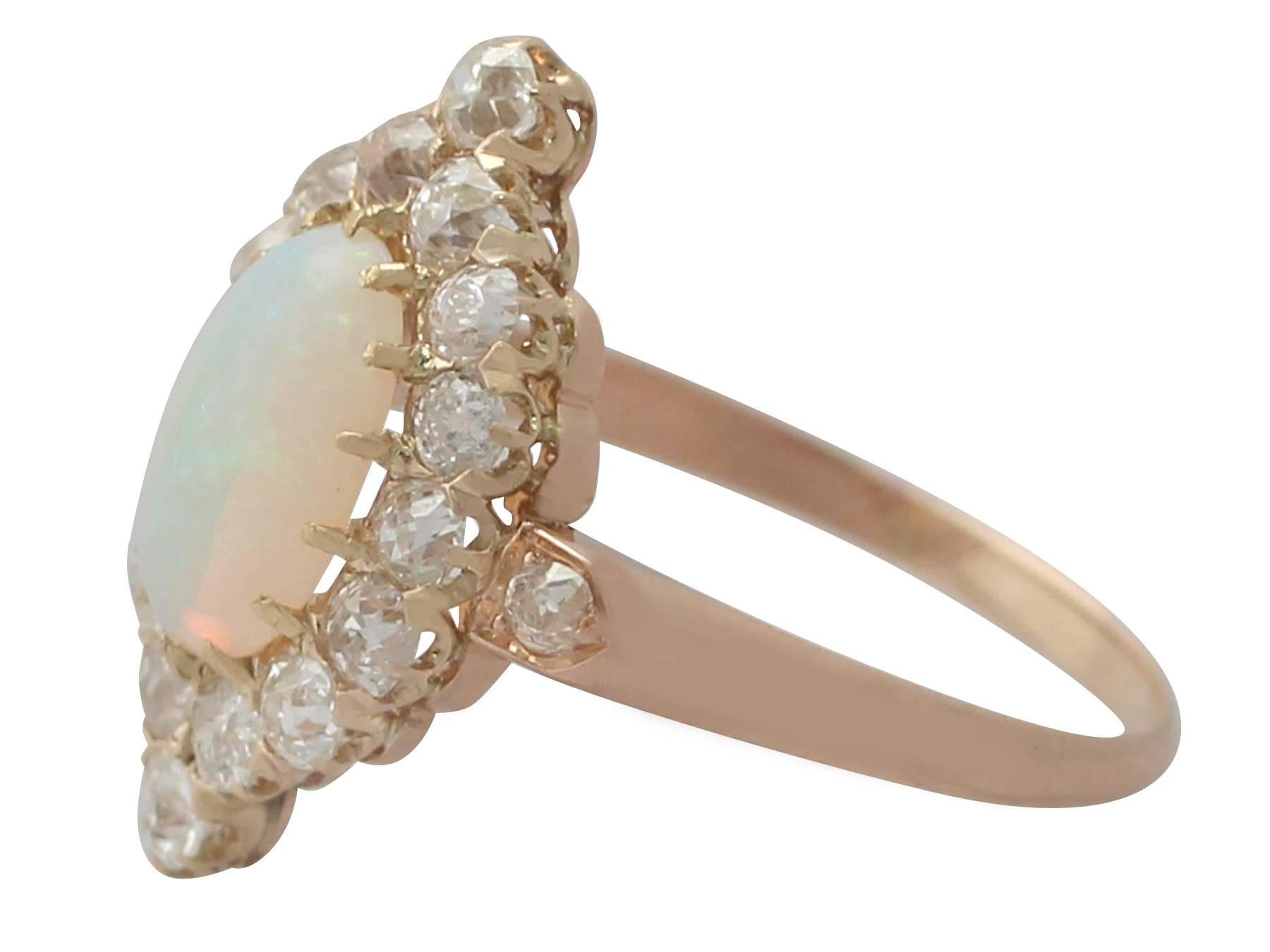 Women's 1900s 1.06 Carat Opal and Diamond Rose Gold Cluster Ring