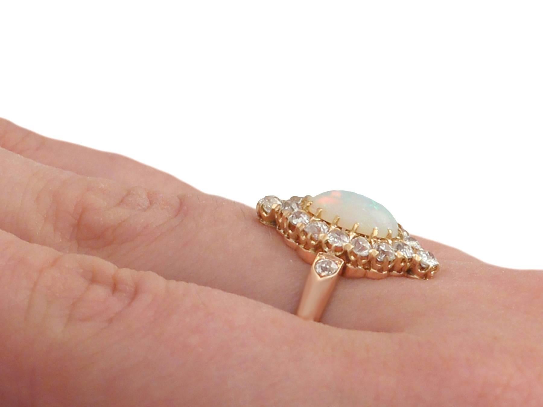 1900s 1.06 Carat Opal and Diamond Rose Gold Cluster Ring 4