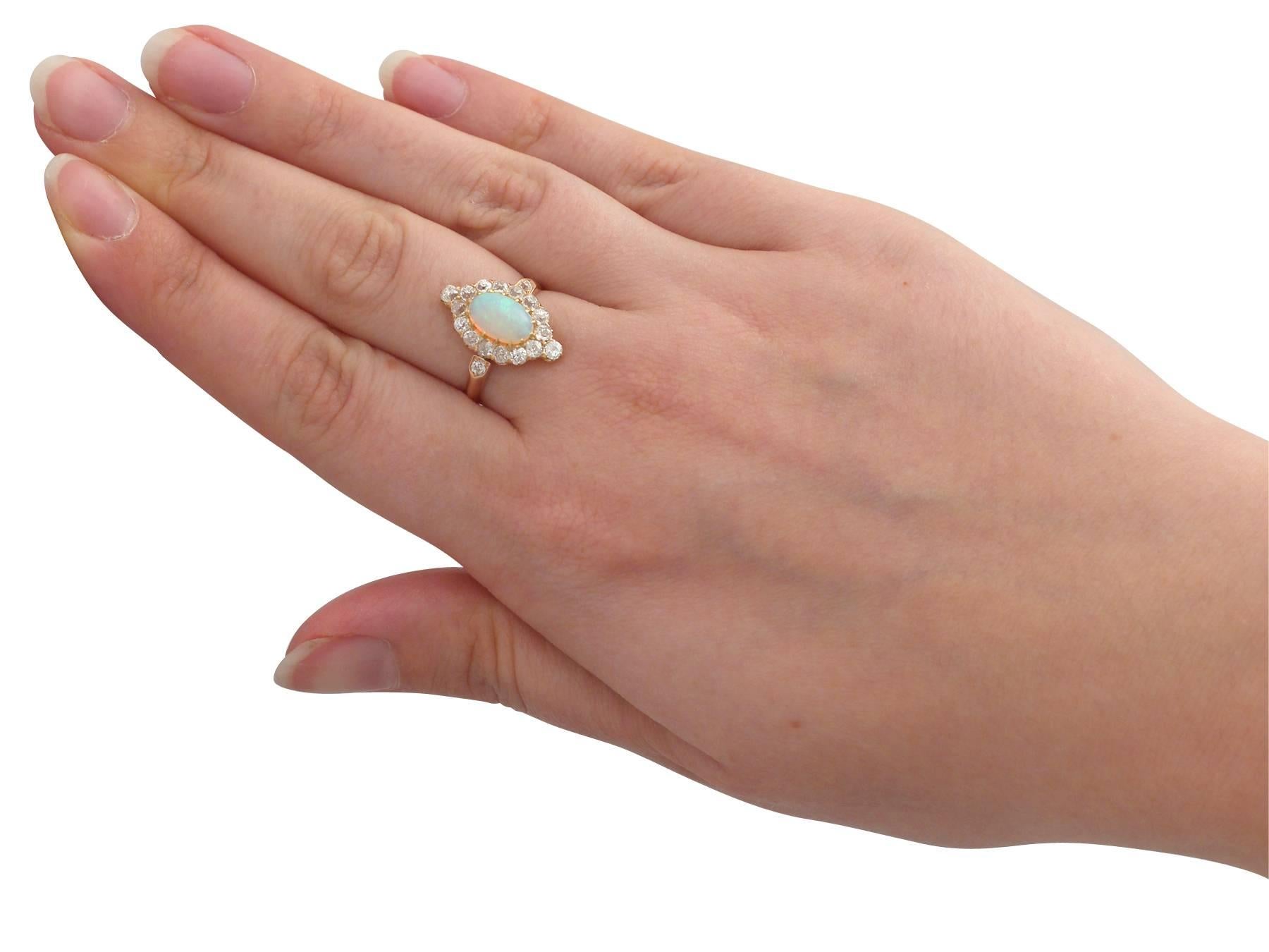1900s 1.06 Carat Opal and Diamond Rose Gold Cluster Ring 3