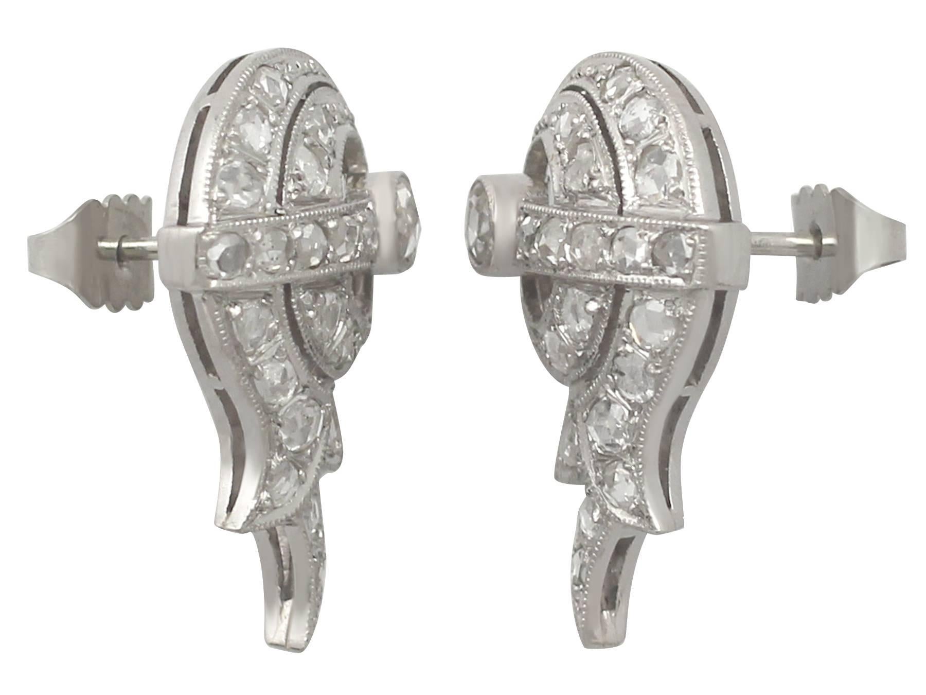 Women's 1930s 1.46 Carat Diamond and Platinum Cluster Earrings