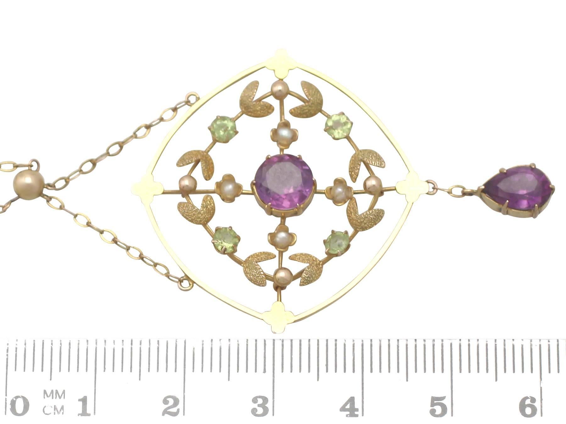 1890s Victorian Amethyst and Peridot, 12k Yellow Gold Necklace 1