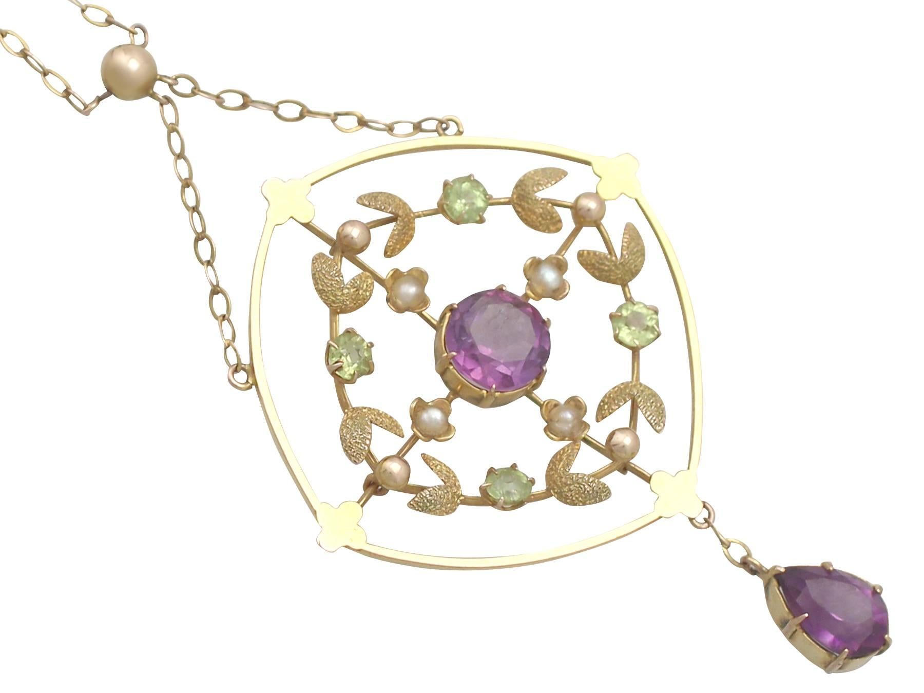 This fine and impressive amethyst pendant has been crafted in 12k yellow gold with a 9K yellow gold chain.

The pendant incorporates colours* adopted by the women's organisation the 'Women's Social and Political Union' (WSPU), with which the
