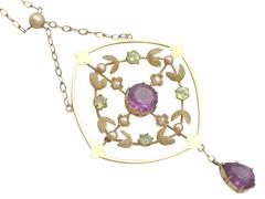1890s Victorian Amethyst and Peridot, 12k Yellow Gold Necklace