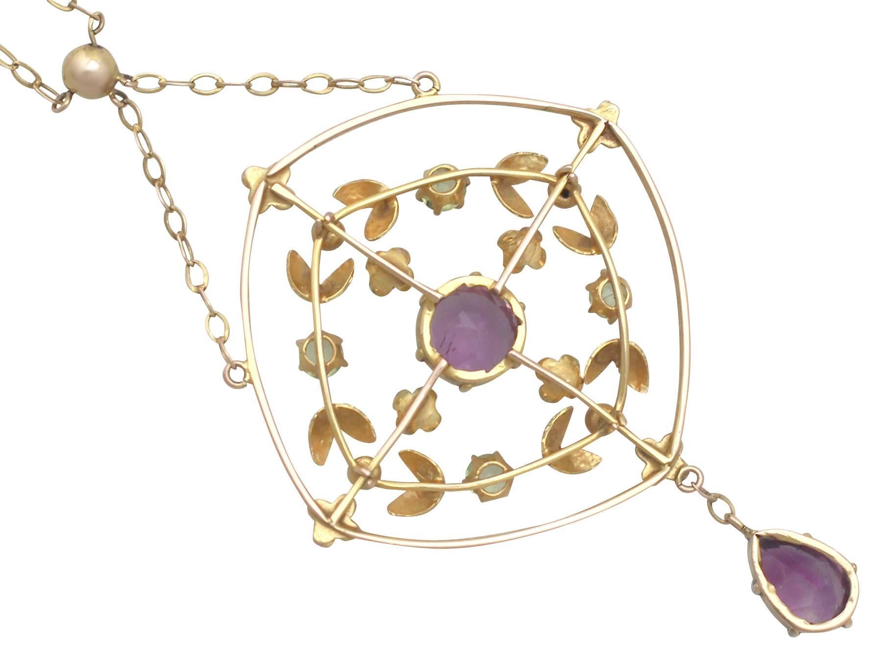 Women's 1890s Victorian Amethyst and Peridot, 12k Yellow Gold Necklace