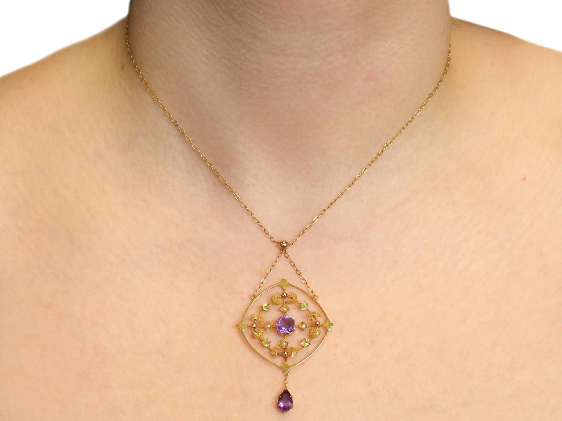 1890s Victorian Amethyst and Peridot, 12k Yellow Gold Necklace 3