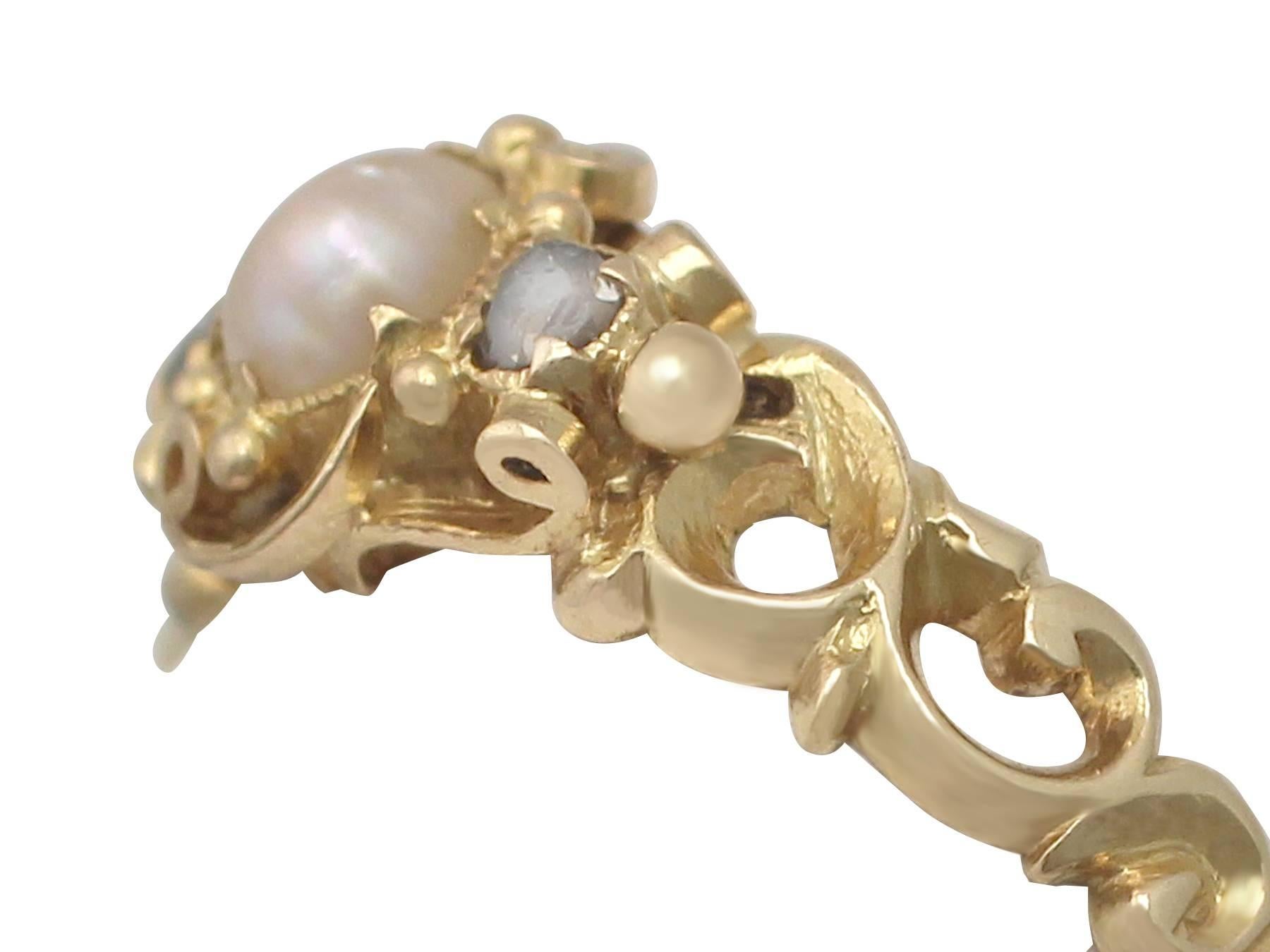 Women's Antique Victorian Pearl and 0.04 ct Diamond, 18k Yellow Gold Dress Ring