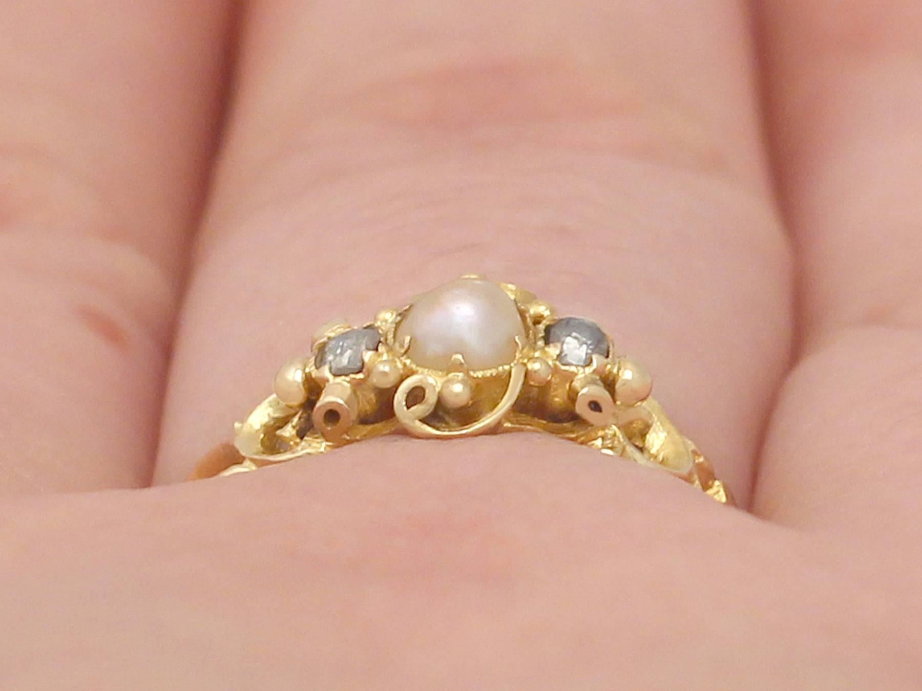 Antique Victorian Pearl and 0.04 ct Diamond, 18k Yellow Gold Dress Ring 4