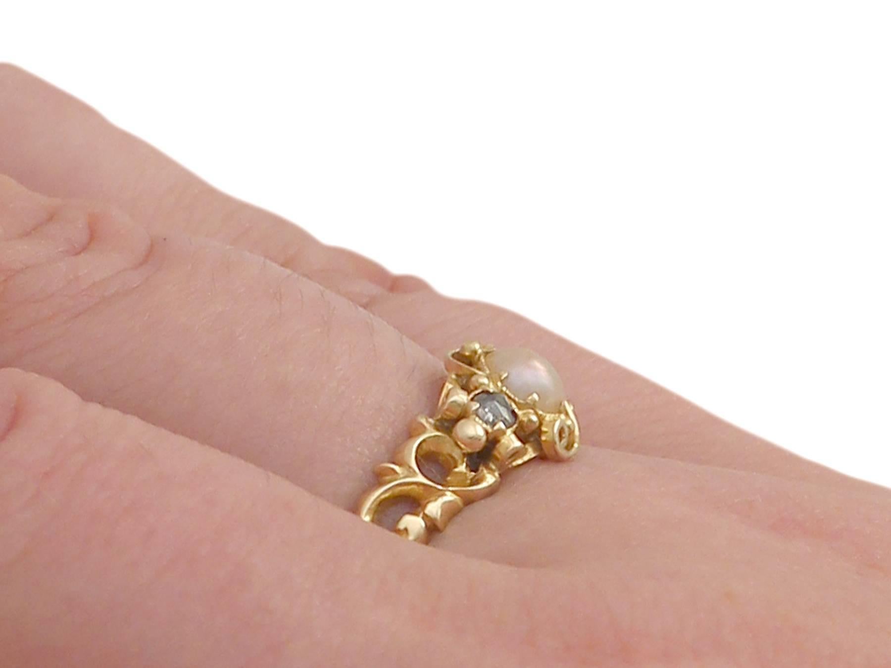 Antique Victorian Pearl and 0.04 ct Diamond, 18k Yellow Gold Dress Ring 5