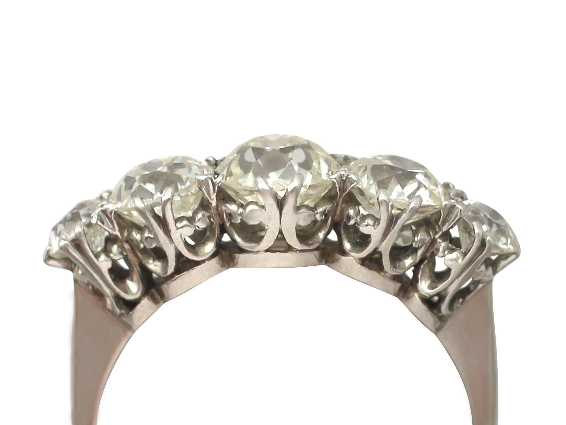 Women's 1920s 3.06 Carat Diamond and 18k White Gold Five Stone Ring