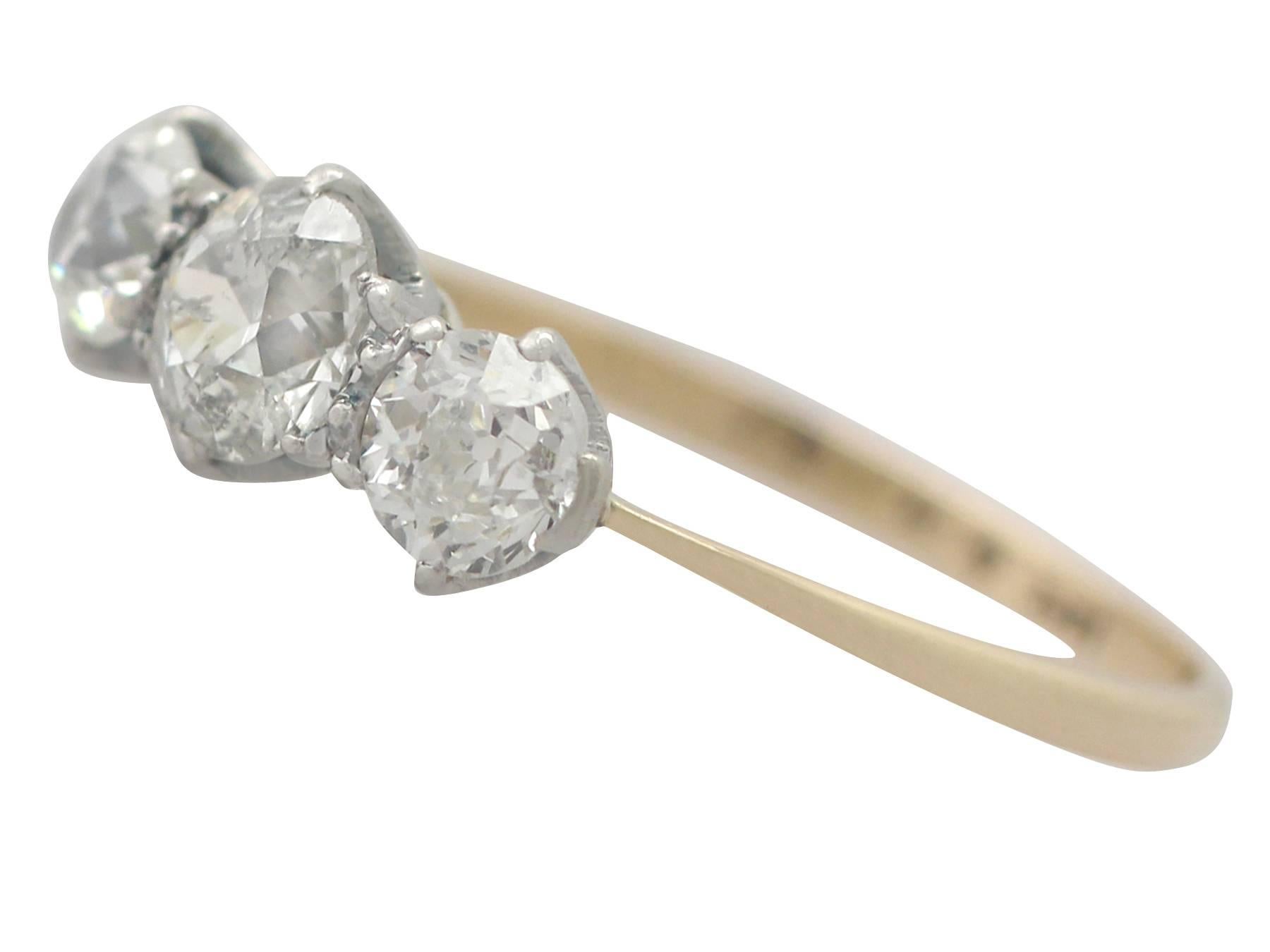 Art Deco 1920s 1.31 Carat Diamond and 18k Yellow Gold Trilogy Ring 