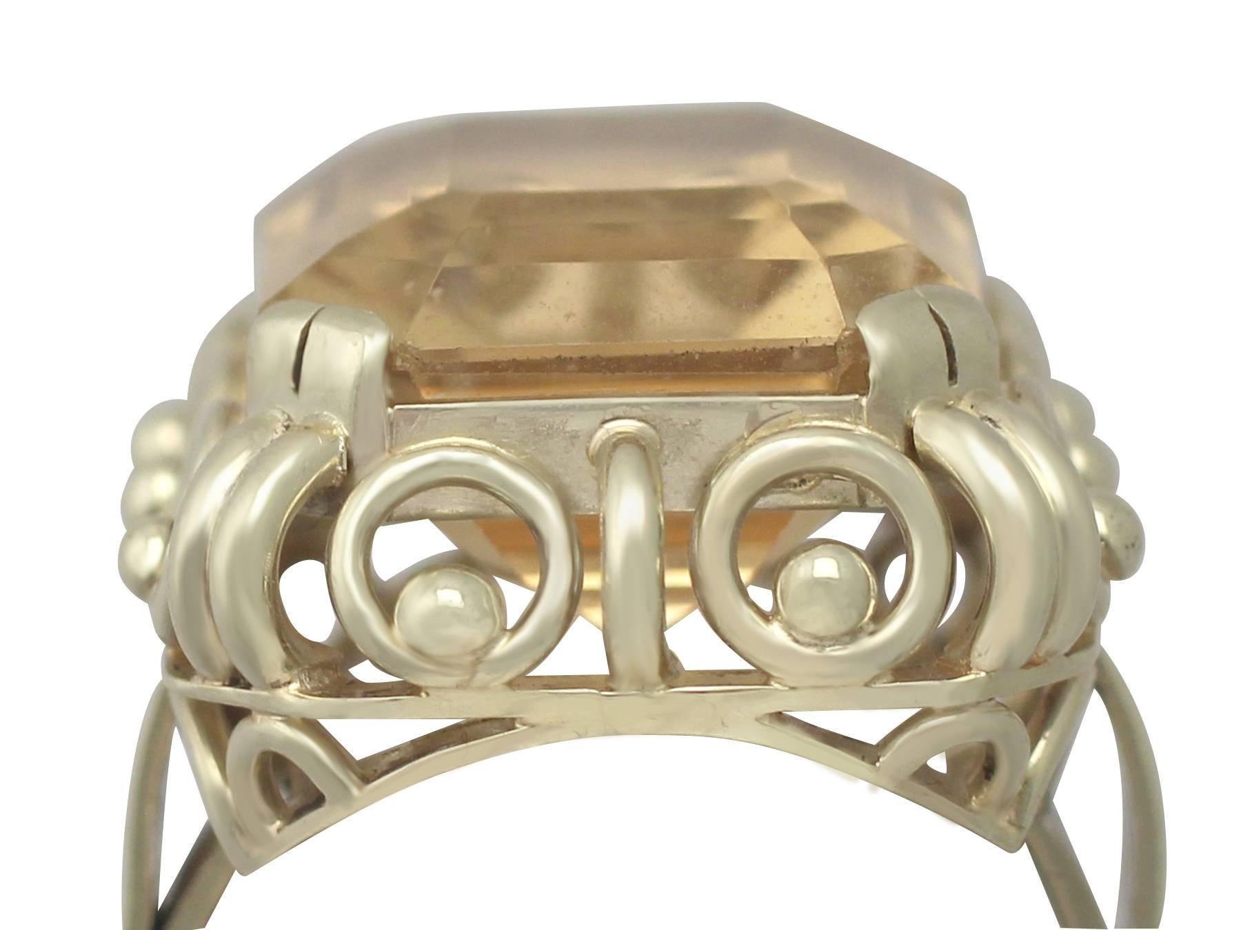 Art Nouveau 1930s 14.18 Carat Citrine and Yellow Gold Cocktail Ring