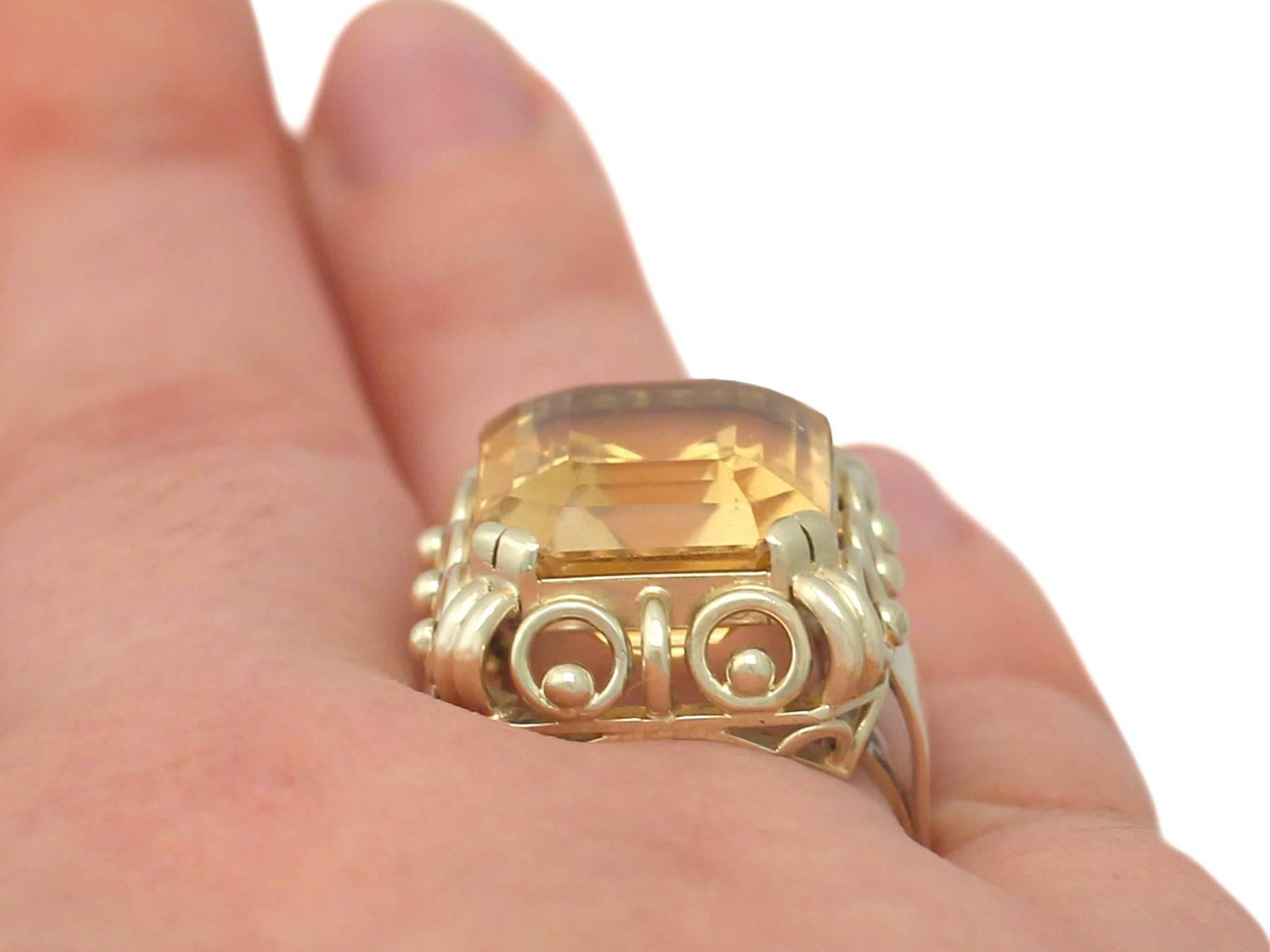 1930s 14.18 Carat Citrine and Yellow Gold Cocktail Ring 4