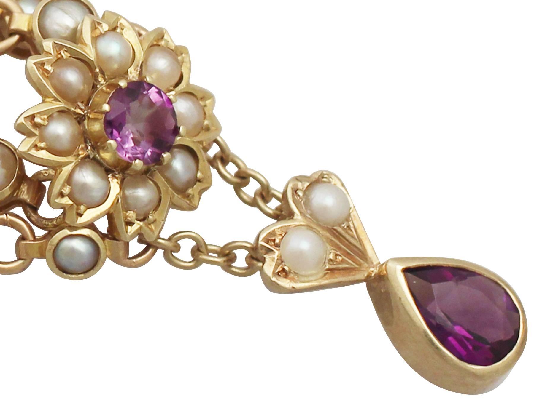 Men's 1890s  Seed Pearl and 0.90 Carat Amethyst Yellow Gold Necklace