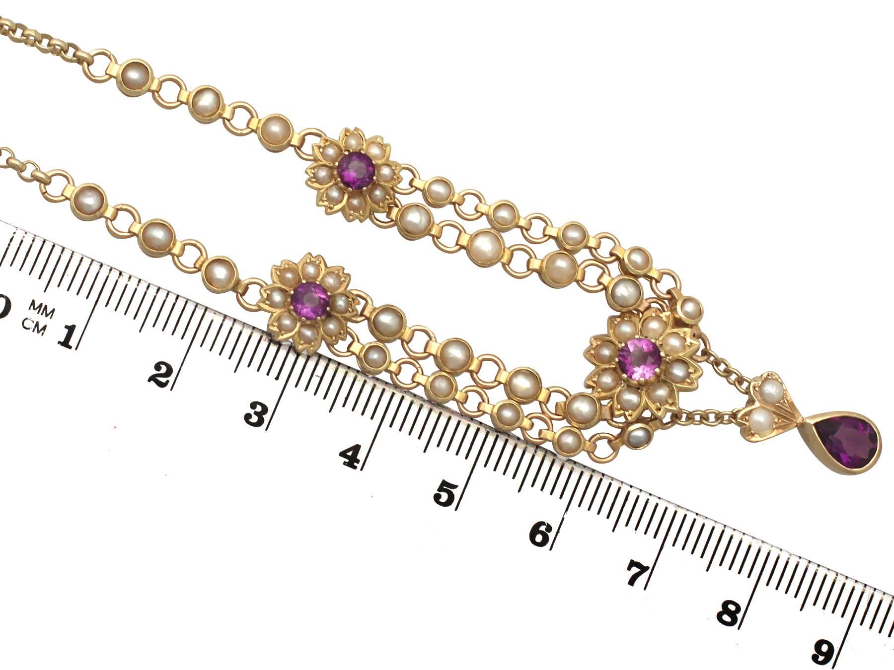 1890s  Seed Pearl and 0.90 Carat Amethyst Yellow Gold Necklace 1