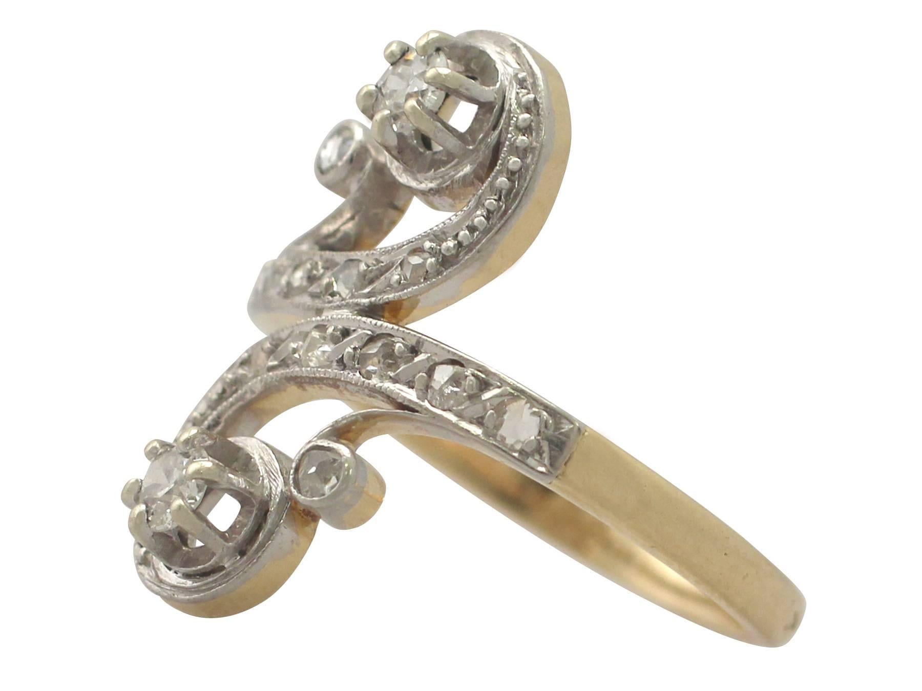 Women's 1920s French 0.43 Carat Diamond and Yellow Gold Twist Ring