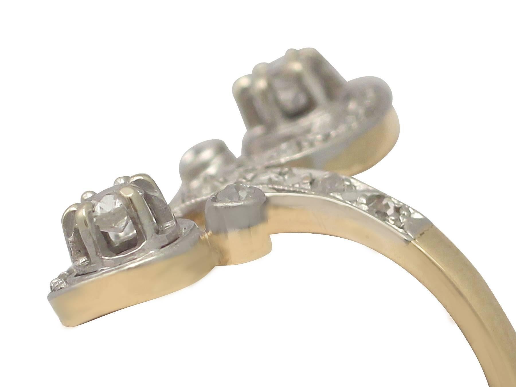 1920s French 0.43 Carat Diamond and Yellow Gold Twist Ring In Excellent Condition In Jesmond, Newcastle Upon Tyne