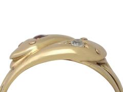 Antique 1902 Ruby and Diamond, Yellow Gold Snake Ring