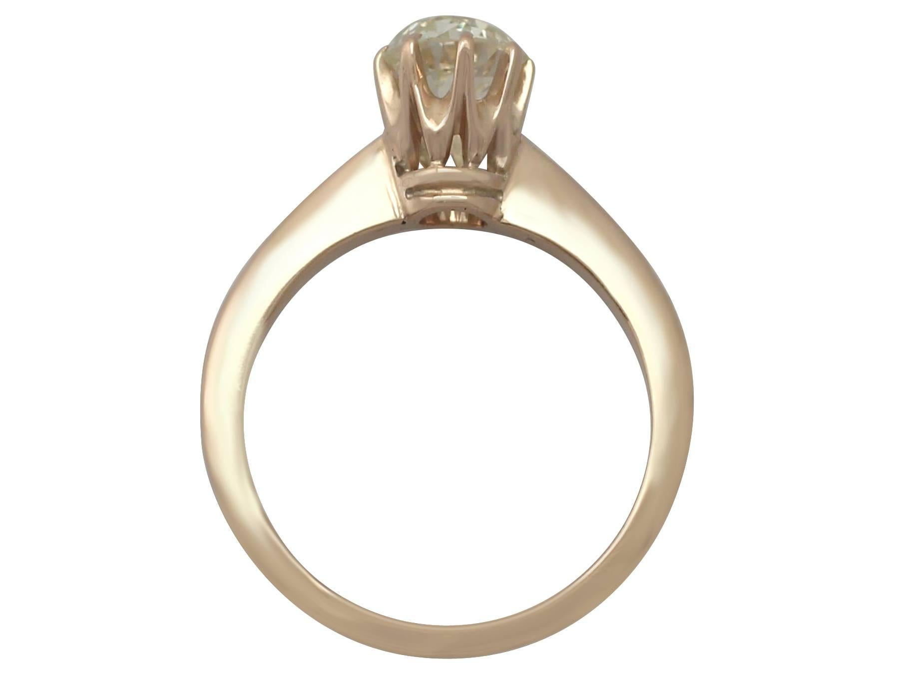 1900s Antique 1.04 Carat Diamond and Rose Gold Solitaire Ring 1