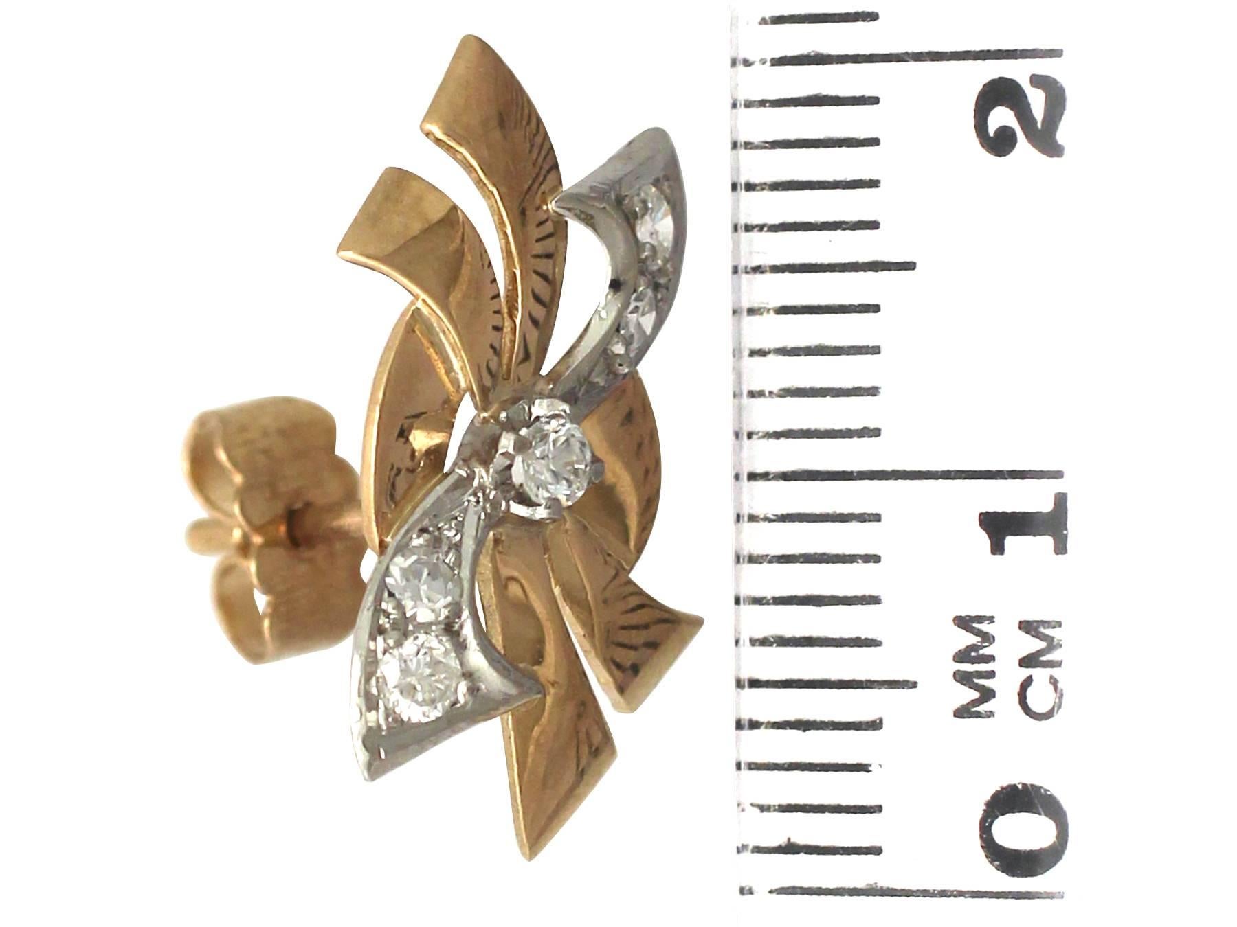 French Circa 1940 0.30 Ct Diamond and 18 k Yellow Gold 'Bow' Stud Earrings  3
