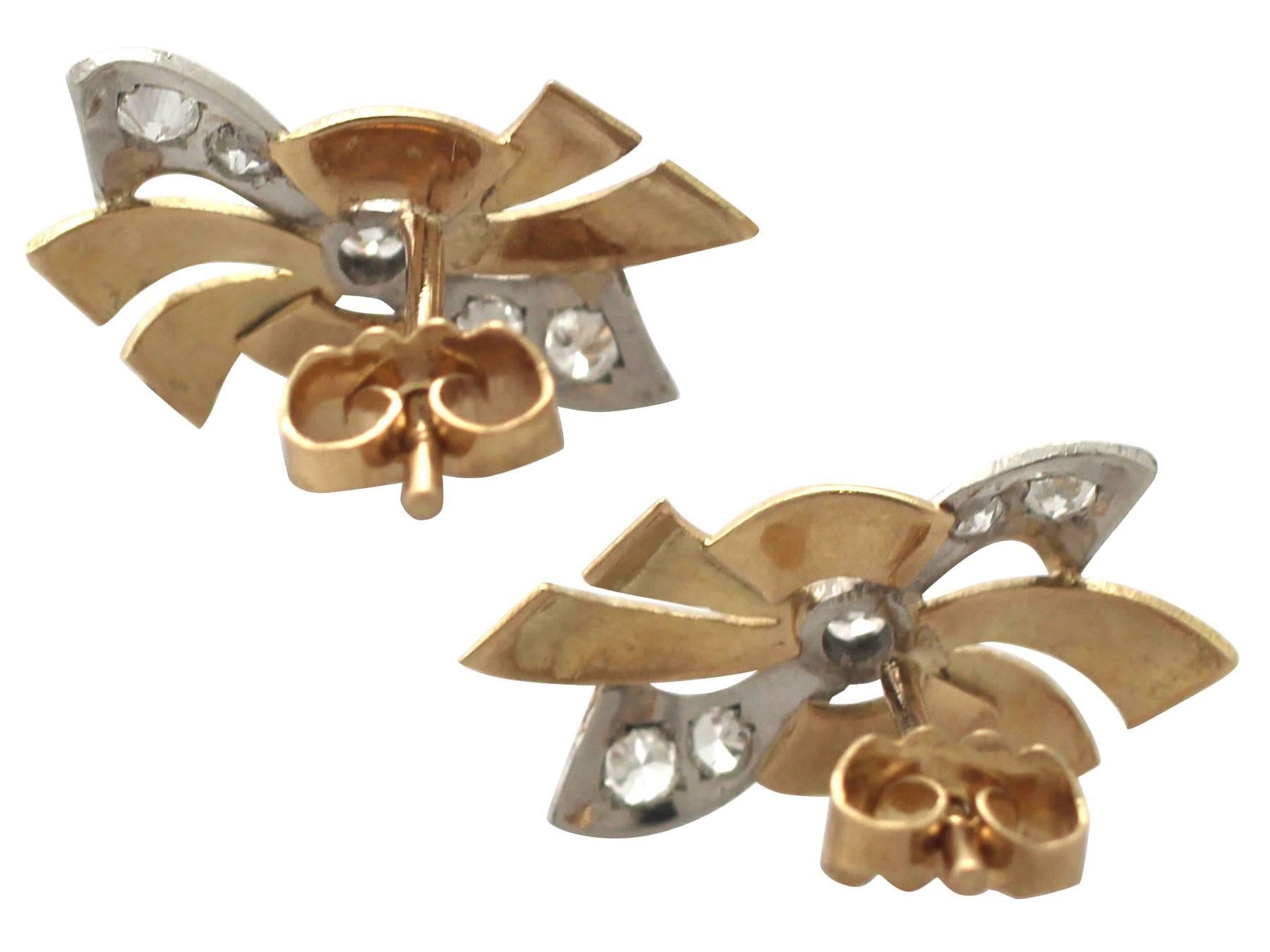 French Circa 1940 0.30 Ct Diamond and 18 k Yellow Gold 'Bow' Stud Earrings  2