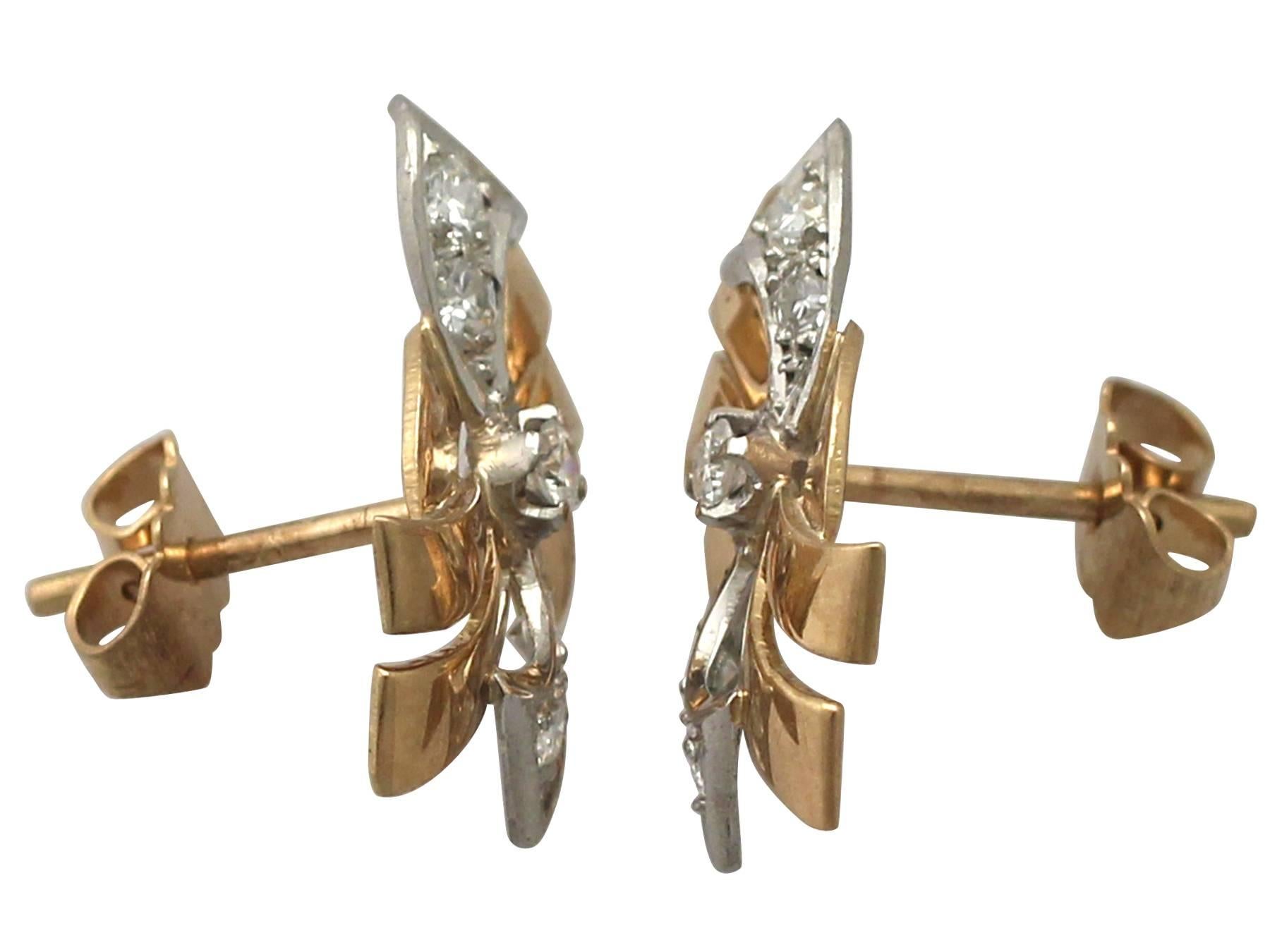 French Circa 1940 0.30 Ct Diamond and 18 k Yellow Gold 'Bow' Stud Earrings  1