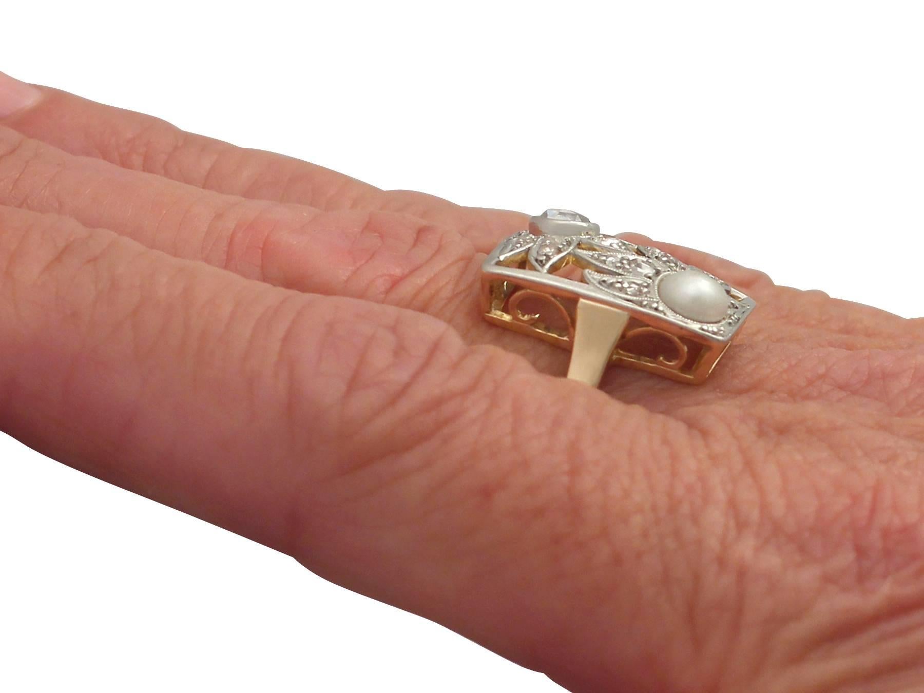 1920s Antique German Natural Pearl and 0.37 Carat Diamond, Yellow Gold Ring 4