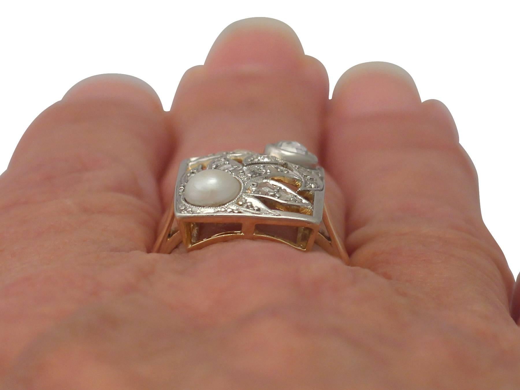 1920s Antique German Natural Pearl and 0.37 Carat Diamond, Yellow Gold Ring 5