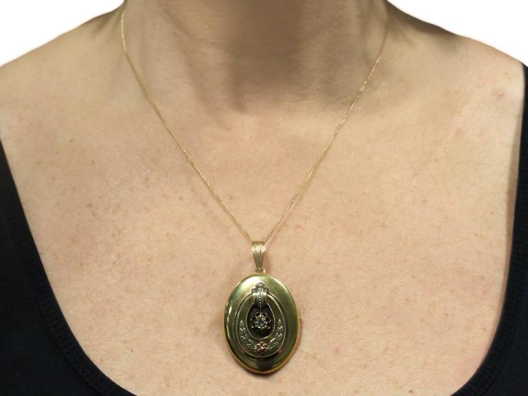 Antique Austrian 1880s 0.13Ct Diamond and 14k Yellow Gold Locket Pendant / Brooch For Sale at ...