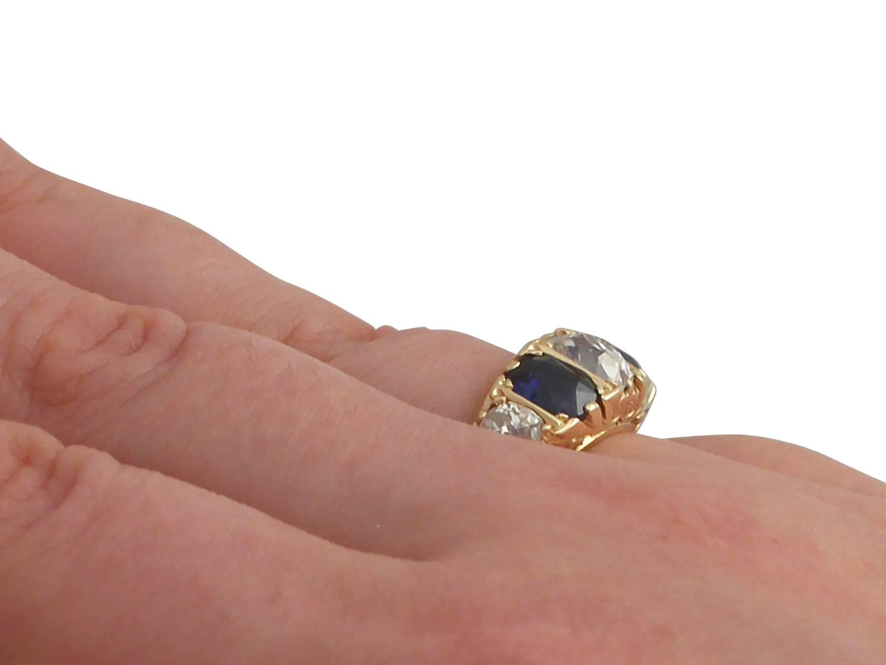 Antique 1900s 1.68 Carat Diamond and 0.55 Carat Sapphire, Yellow Gold Dress Ring 4