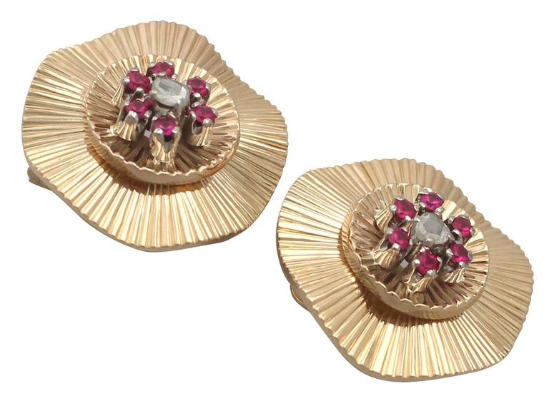 Vintage 1940s 0 26 Ct Diamond And Synthetic Ruby 18 K Yellow Gold A Fine And Impressive Pair Of Vintage 0 26 Carat Diamond Synthetic Ruby 18 Karat