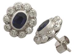 Antique 1920s 0.84Ct Sapphire Diamond 18k Gold Stud Earrings