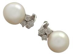 1990s Cultured Pearl and 0.21 Carat Diamond, 18 White Gold Clip On Earrings