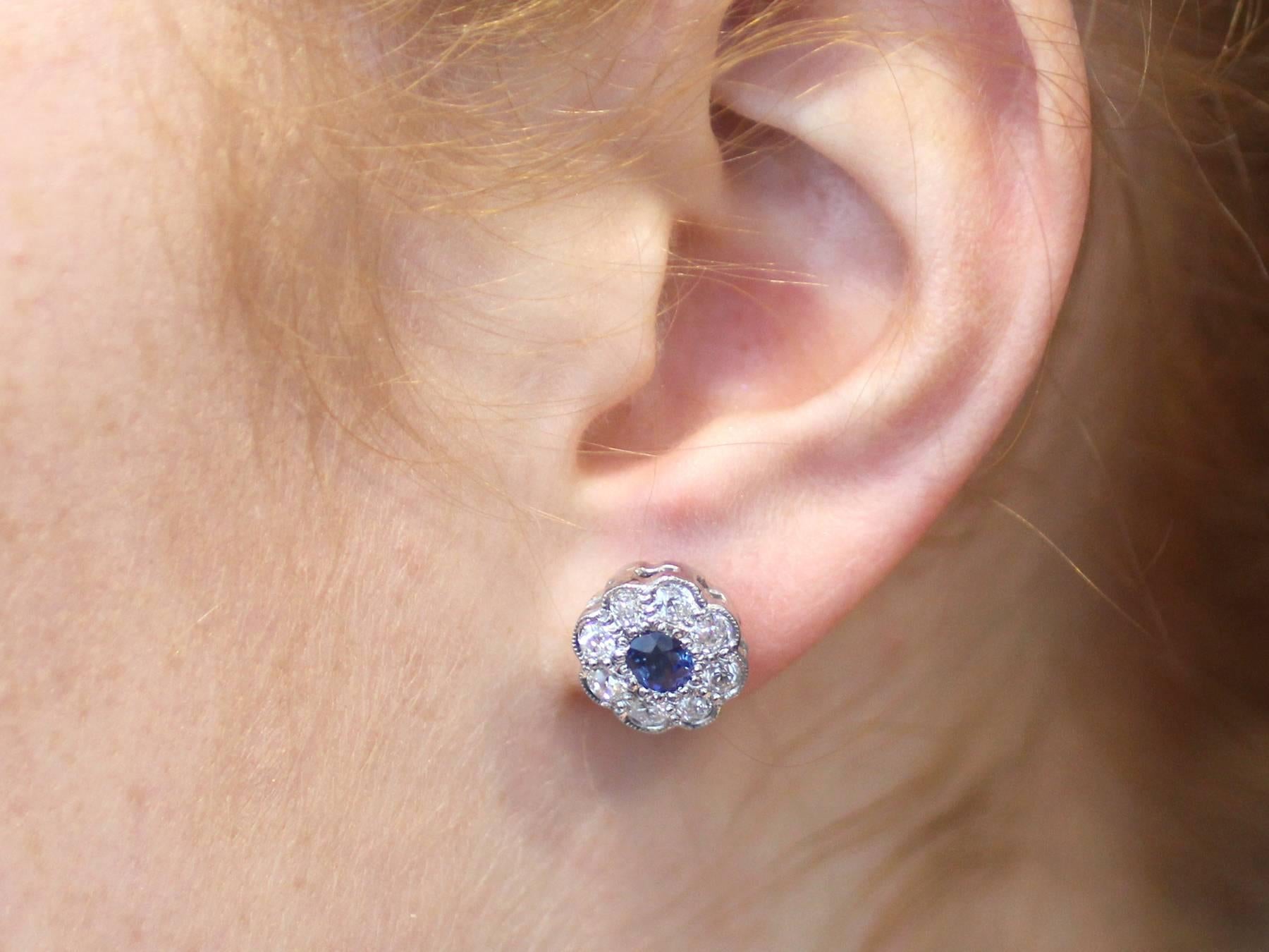Antique 1920s 0.92Ct Sapphire and 1.02Ct Diamond, 18k White Gold Stud Earrings 5