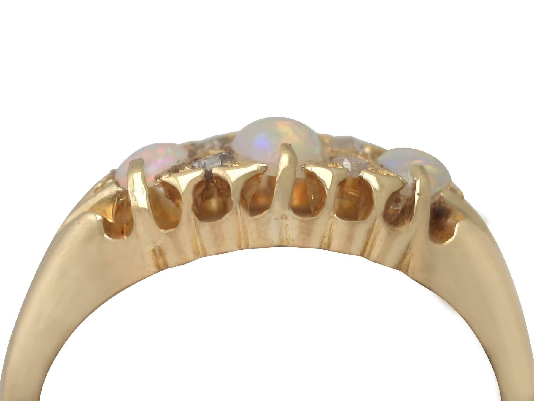 A fine and impressive Edwardian 0.52 carat opal and 0.08 carat diamond, 18 karat yellow gold dress ring; part of our diverse antique jewellery collections

This fine and impressive Edwardian opal and diamond ring has been crafted in 18 k yellow